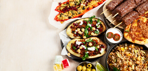 Assorted Turkish food and meze, tasty and healthy Mediterranean cuisine.