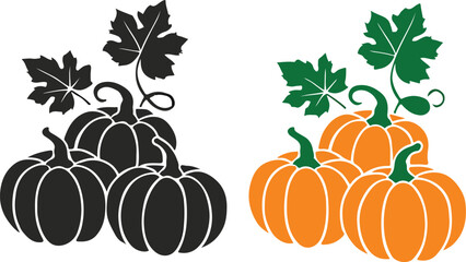  Pumpkin and Leaf Silhouette Vector, Fall Season Vector Illustration Isolated on White