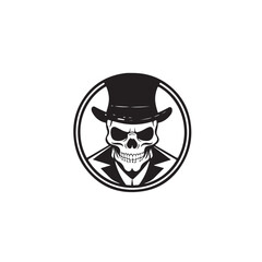Skeleton Magician Logo with Magical Hat Vector Style on white background.