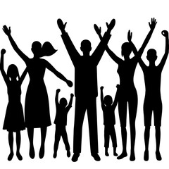 Joyful silhouettes of a diverse group celebrating together