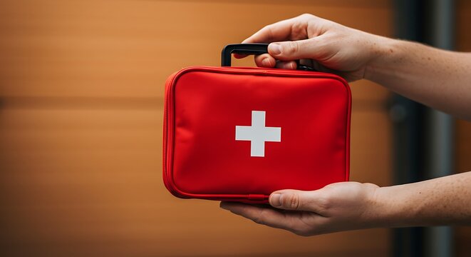 応急処置キット、手、安全、医療