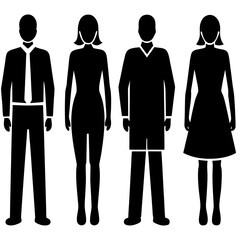 Silhouettes of four people in professional attire
