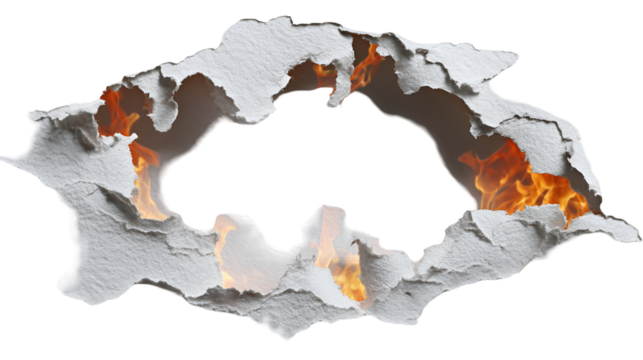 Abstract organic sculpture with textured white and orange elements isolated on transparent background