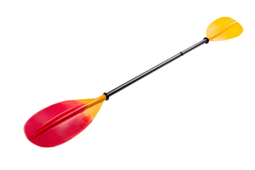 Colorful kayak paddle with red yellow blades isolated on transparent background