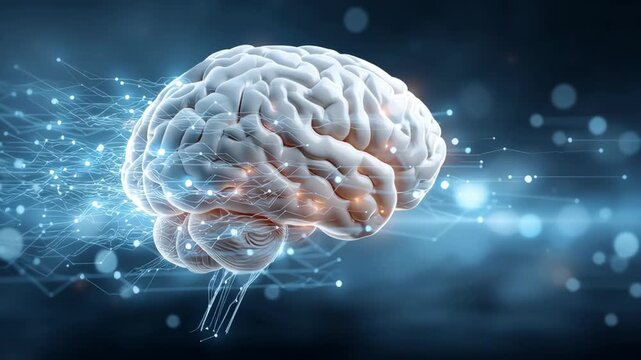 Futuristic Integration Human Brain and Digital Networks in Advanced AI Technology with Glowing Neural Connections and Innovation