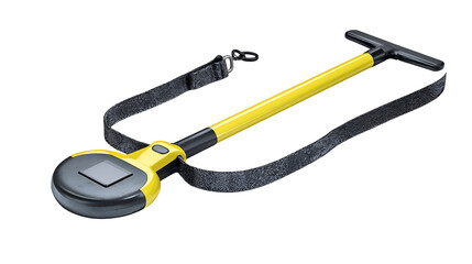 Yellow and black measuring wheel with strap isolated on transparent background