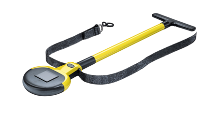 Yellow and black measuring wheel with strap isolated on transparent background