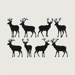 Naklejka premium Set of deer and stag silhouettes. Wildlife vector graphics for logo and design.