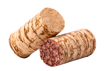 Two natural corks for wine bottles isolated on transparent background