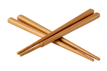 Two wooden chopsticks crossed together isolated on transparent background