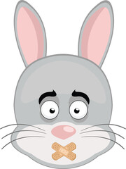 vector illustration emoticon character face rabbit rodent animal, with adhesive strips on the mouth in concept of keeping silent or shutting up