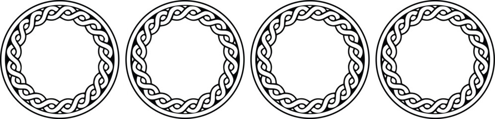 Four Circular Frames with Intricate Celtic Knot Designs on a White Background