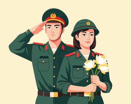 Soldiers in Uniform Honoring Tradition with Flowers