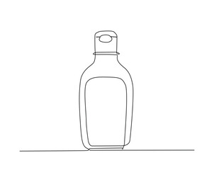 Cosmetic product outline drawing illustration. one continuous line drawing of skin care product bottle.