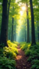 Obraz premium Abstract blurred forest landscape, sharp central area, design, woods