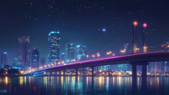 futuristic network and connection technology over bangkok business center skyline at night with glowing energy light trails and wireless communication infographic elements depicting modern smart city 