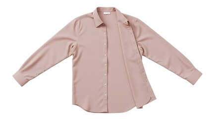 Elegant Blush Pink Silk Button-Down Shirt Isolated on White
