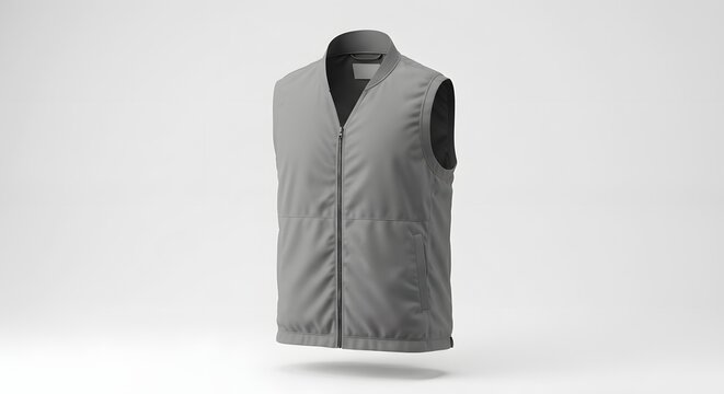 Gray Sleeveless Padded Vest Mockup on White Background
