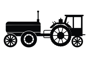 Fototapeta premium Black Silhouette of a Vintage Tractor with Trailer on a White Background