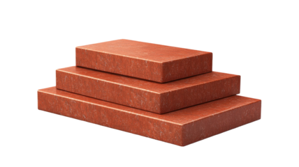 Stack of red bricks construction building materials isolated on white background