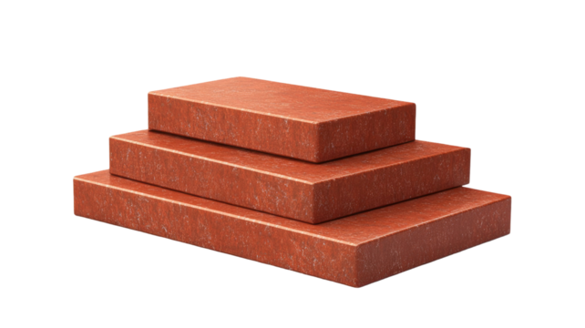 Stack of red bricks construction building materials isolated on white background