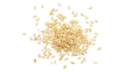 Scattered sesame seeds healthy cooking ingredient isolated on white background