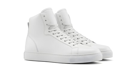 White High-Top Sneakers on White Background