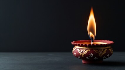 Happy Diwali greeting card with traditional decorative diya lamp, glowing flame, and elegant festive background – AI-Generated