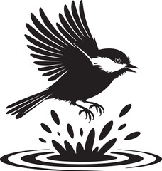 Obraz premium Black vector silhouette of a flying crow with outstretched wings on a white background