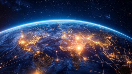 Worldwide connections mapping global network visualization for business strategy, international trade, and economic growth featuring digital earth with connected lines, futuristic data flow, and techn