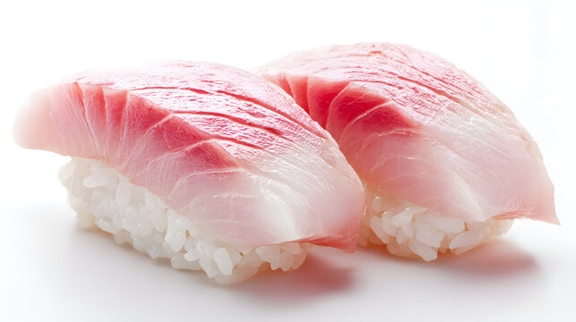High Resolution Image of Kanpachi Nigiri with Fresh Amberjack on White Background