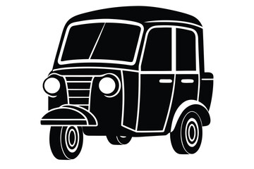 Fototapeta premium Silhouette Illustration of a Black Auto Rickshaw with Three Wheels and Rounded Features