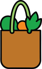 Brown grocery bag filled with fresh produce isolated on transparent background