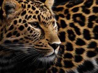 Obraz premium Intense Close Up of a Majestic Leopard Face Capturing Intricate Details of Fur and Eyes Reflecting Strength and Grace in Natural Wilderness Habitat