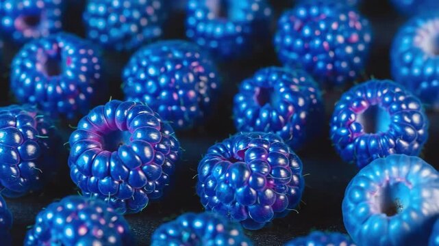 Nature showcases vibrant blue raspberries in close-up observation during a warm afternoon in a garden