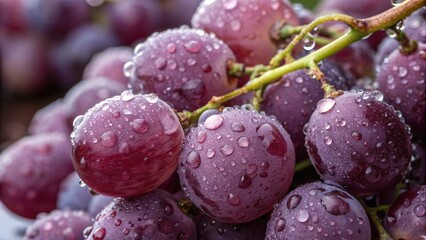 Close-up of Dew-Covered Red Grapes: Fresh, Juicy, and Vibrant Fruit Photography.