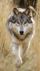 Wolf Walking Through Tall Grass