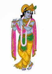 hand drawn digital art of lord krishna