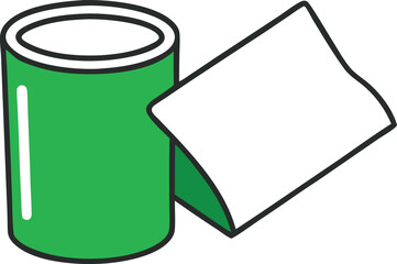 Green paint can with white paper isolated on transparent background
