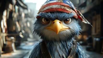 Animated eagle with an American flag bandana