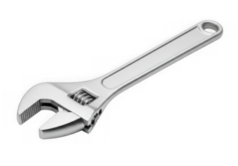 A shiny adjustable wrench isolated on a transparent background