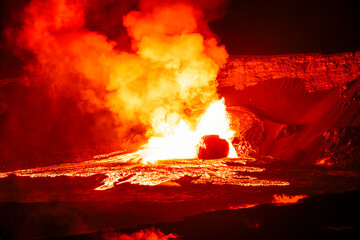 Lava fountains erupt from Halemaʻumaʻu crater during Episode 24 of Kīlauea Volcano's eruption on June 4, 2025, in Hawaiʻi Volcanoes National Park, Big Island, Hawaii.