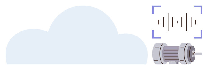 Industrial motor connected to cloud technology with soundwave signal analysis. Ideal for IoT, predictive maintenance, industrial automation, AI integration, digital transformation, machine