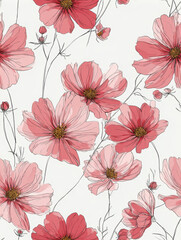 Pink cosmos blossom create happy and delicate textile design with flowing flower