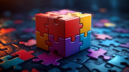 Cube puzzle with pieces scattered