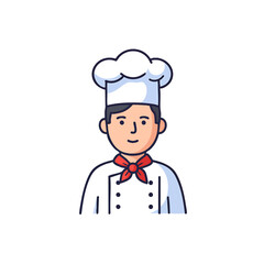 Professional chef character vector icon. Male cook in uniform with toque and neckerchief, a culinary expert illustration.