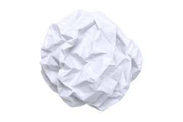 Close-up of a White Crumpled Paper Ball, Isolated on Black with Textured Folds and Shadows
