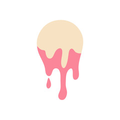 Melted flowing strawberry vanilla ice cream