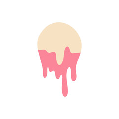 Melted flowing strawberry vanilla ice cream
