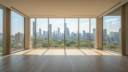 Fototapeta premium Empty room with panoramic city view